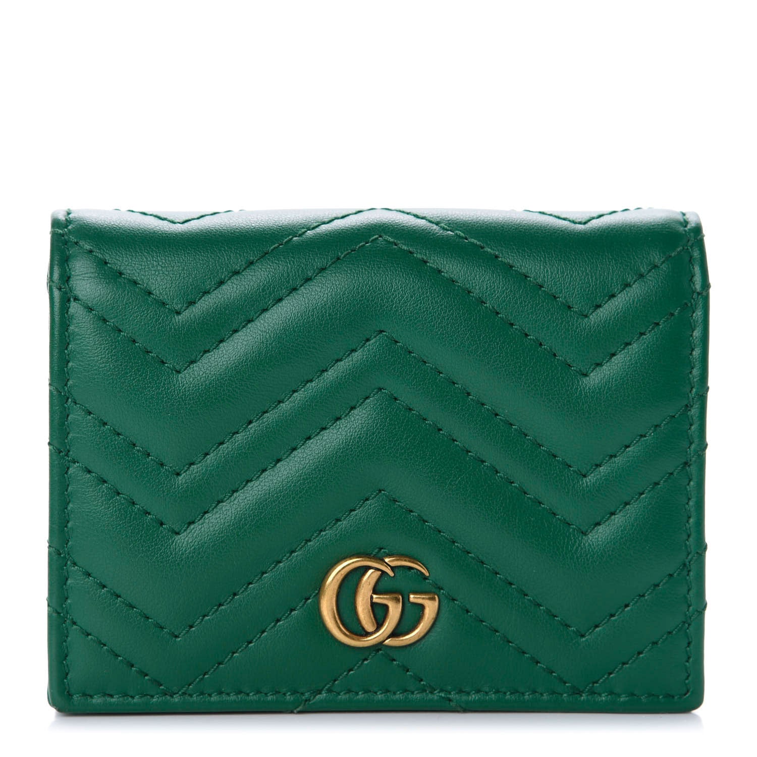 Gucci Calfskin Matelasse GG Marmont Card Case Wallet Emerald 1 of 10