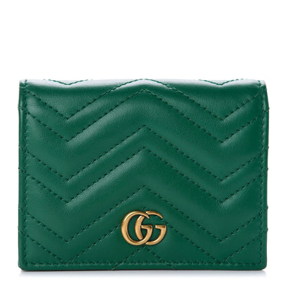 Gucci Calfskin Matelasse GG Marmont Card Case Wallet Emerald 1 of 10