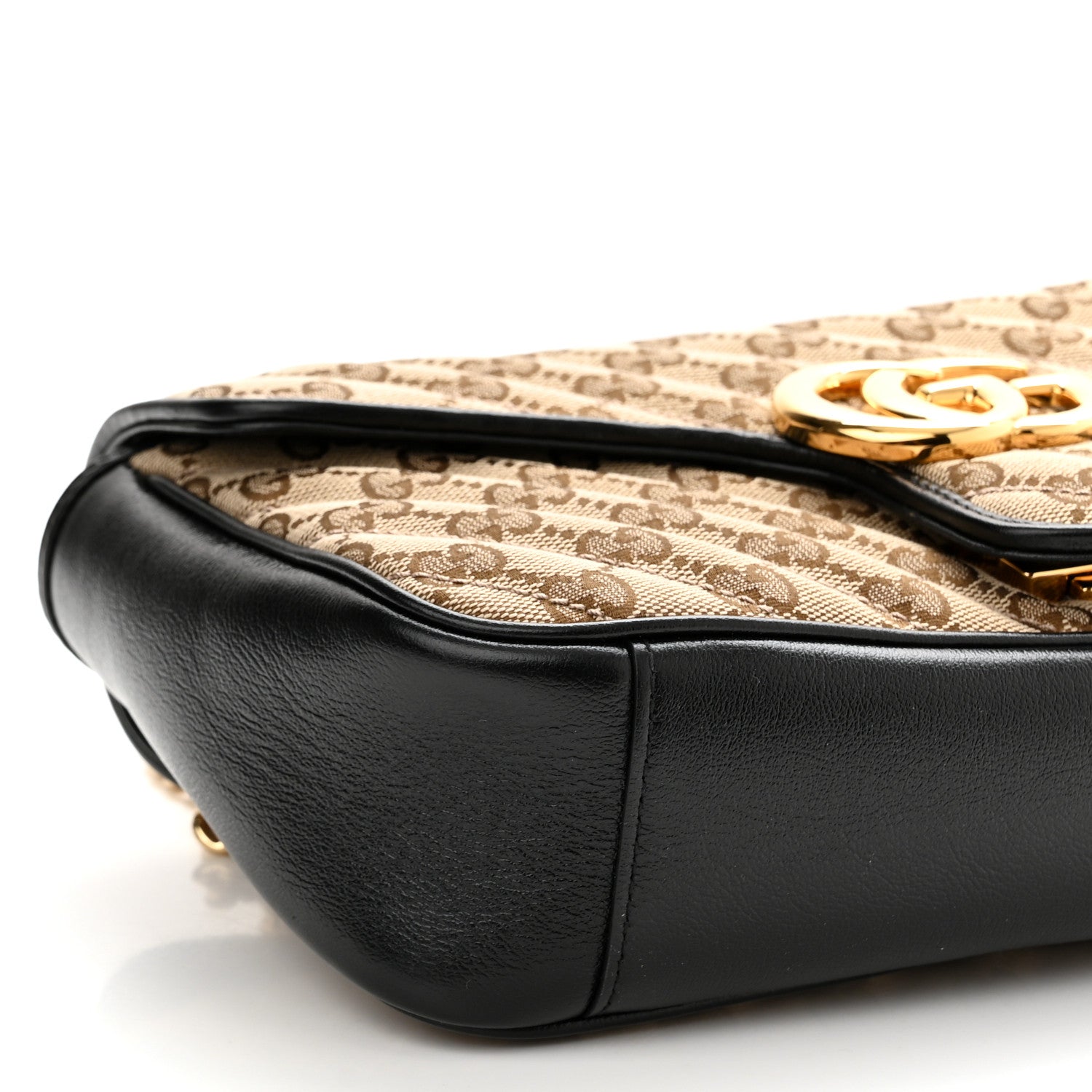 Gucci Monogram Matelasse Diagonal Small GG Marmont Shoulder Bag Beige Black 9 of 10