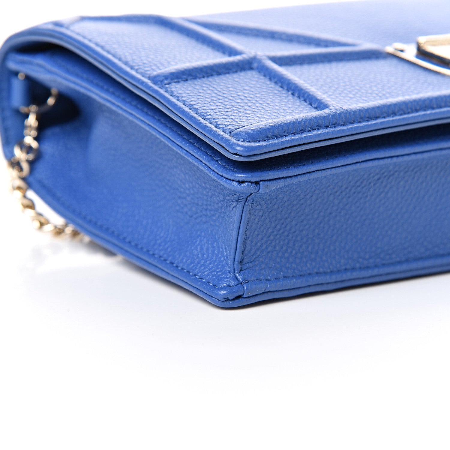 Christian Dior Grained Calfskin Diorama Wallet on Chain Pouch Blue 9 of 10
