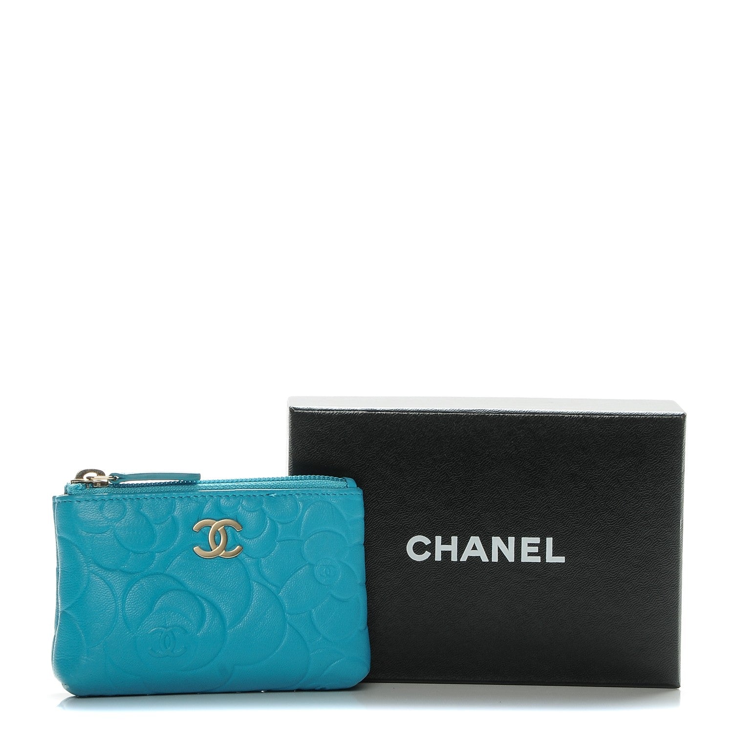 Chanel Lambskin Camellia Embossed Key Holder Case Turquoise 9 of 9