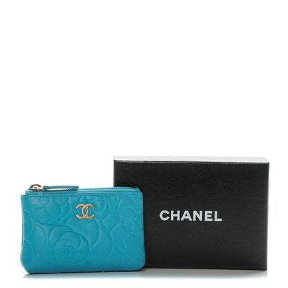 Chanel Lambskin Camellia Embossed Key Holder Case Turquoise 9 of 9