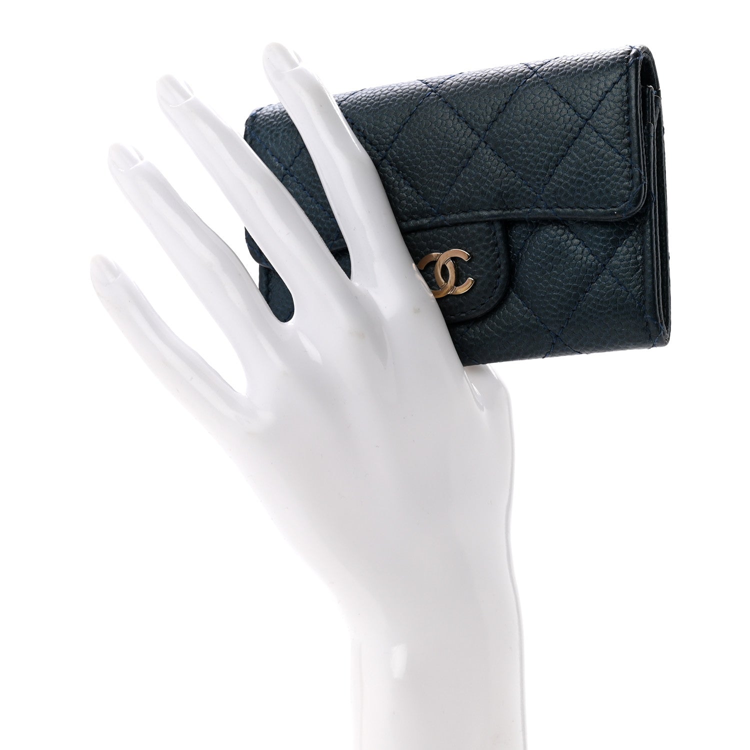 Chanel Metallic Caviar Quilted Flap Card Holder Dark Blue 2 of 9