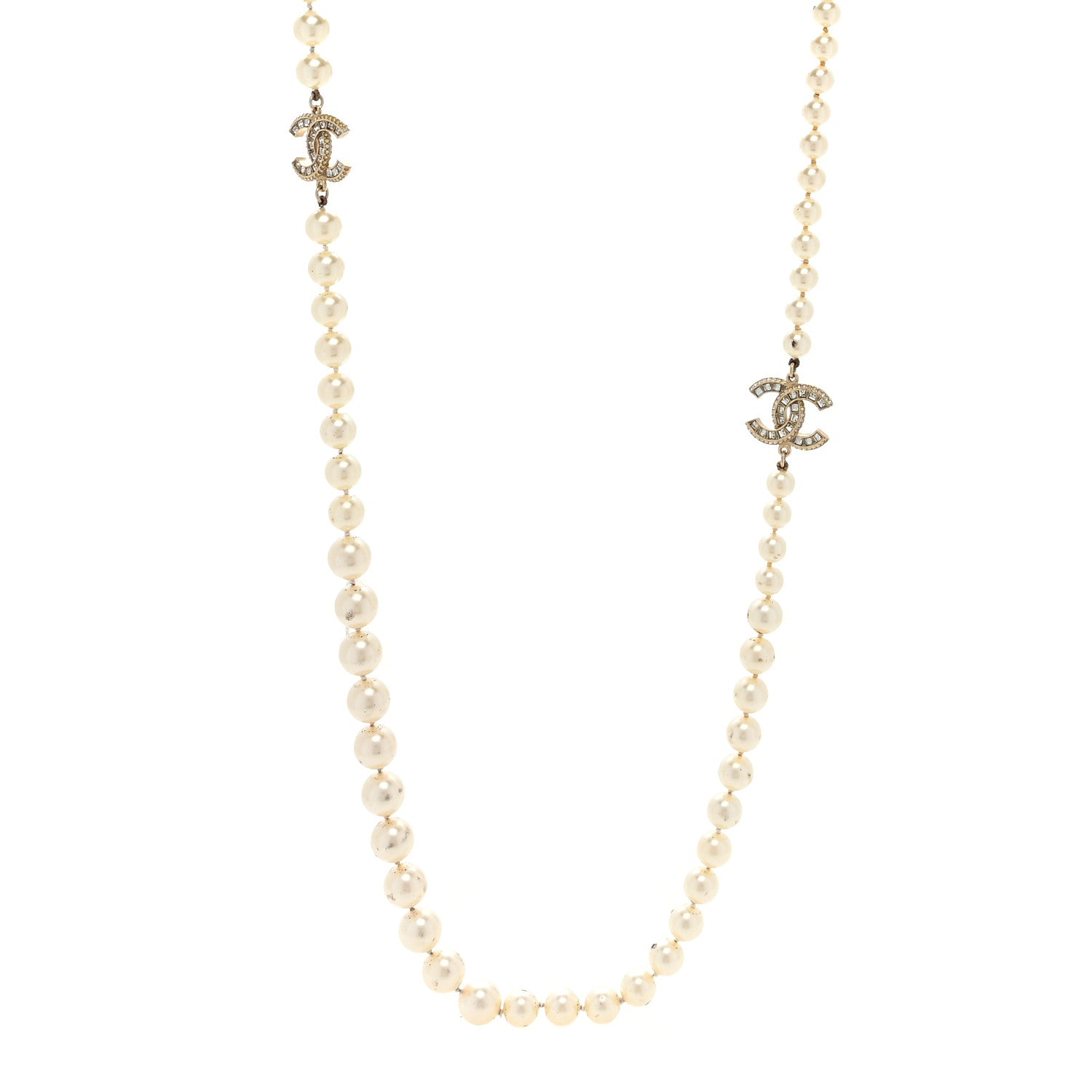 Chanel Pearl Baguette Crystal Long CC Necklace Gold 1 of 4