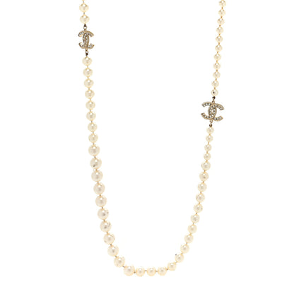 Chanel Pearl Baguette Crystal Long CC Necklace Gold 1 of 4