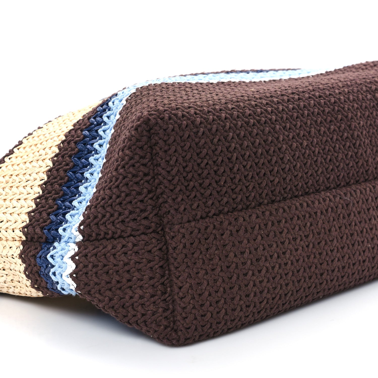 Miu Miu Raffia Effect Crochet Large Woven Tote Cocoa Brown Celeste