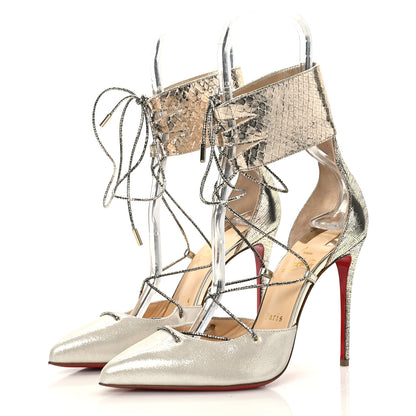 Christian Louboutin Snakeskin Corsankle Lace Up 100 Pumps 37.5 Gold 3 of 7