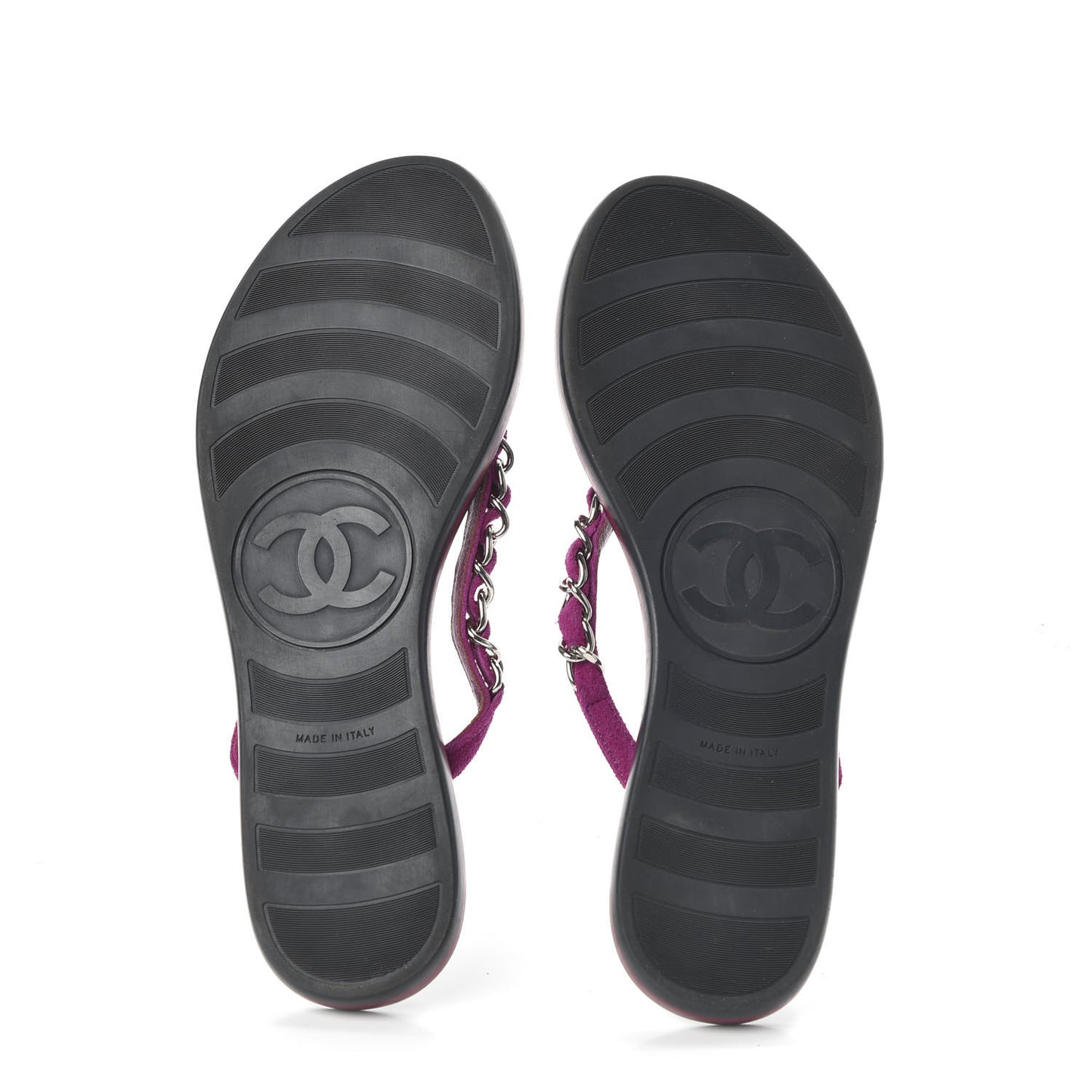 Suede Calfskin Quilted Chain Thong Sandals 36 Pink