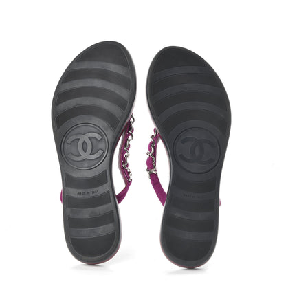 Chanel Suede Calfskin Quilted Chain Thong Sandals 36 Pink 5 of 7