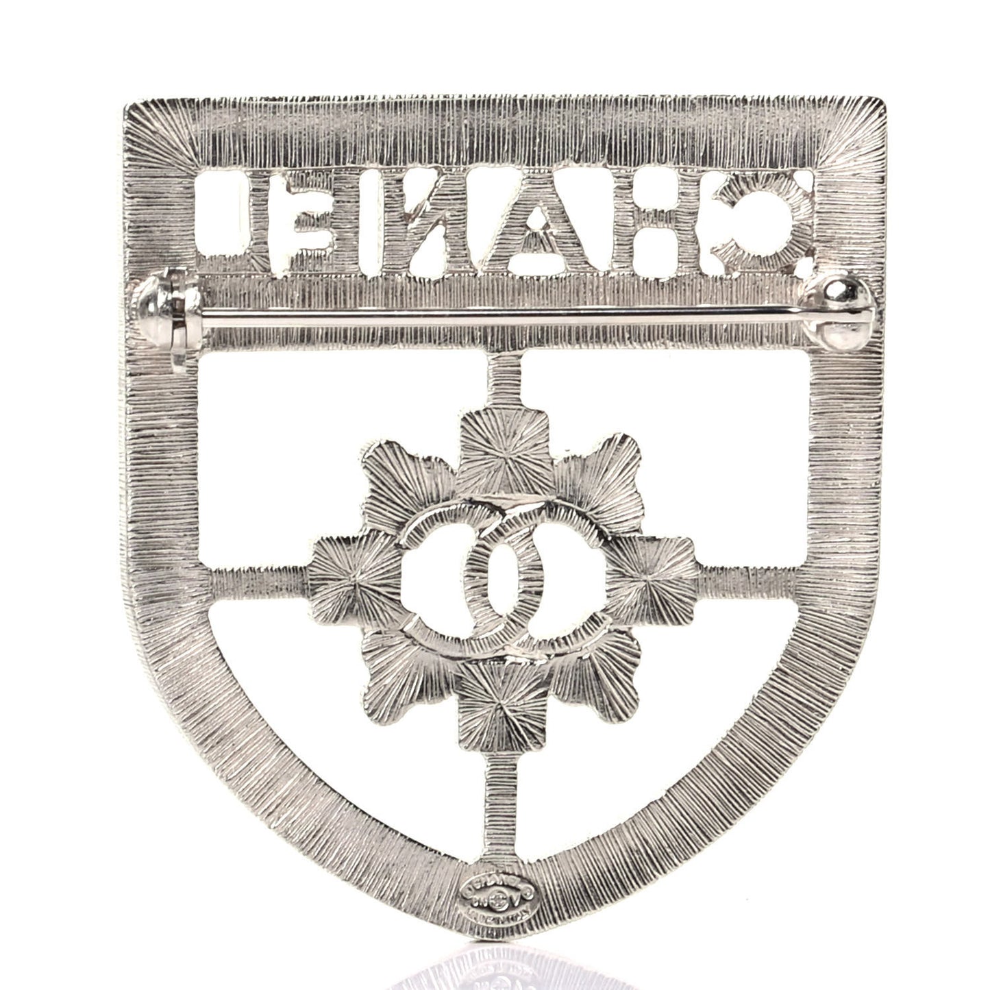 Swarovski Baguette Crystal CC Shield Brooch Silver