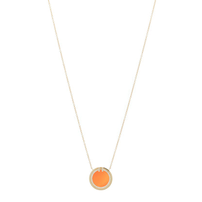 Tiffany 18K Yellow Gold Diamond Carnelian 16mm T Circle Pendant Necklace 1 of 5