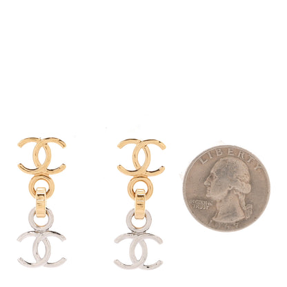 Chanel Metal CC Pendant Drop Earrings Gold Silver 2 of 5