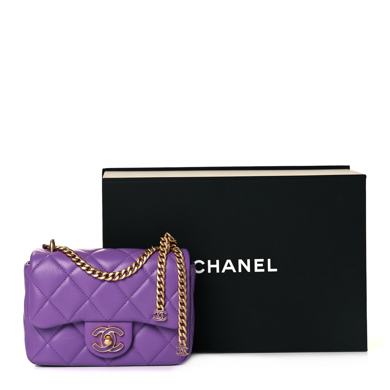 Chanel Lambskin Enamel Quilted Mini Pending CC Square Flap Purple 10 of 10