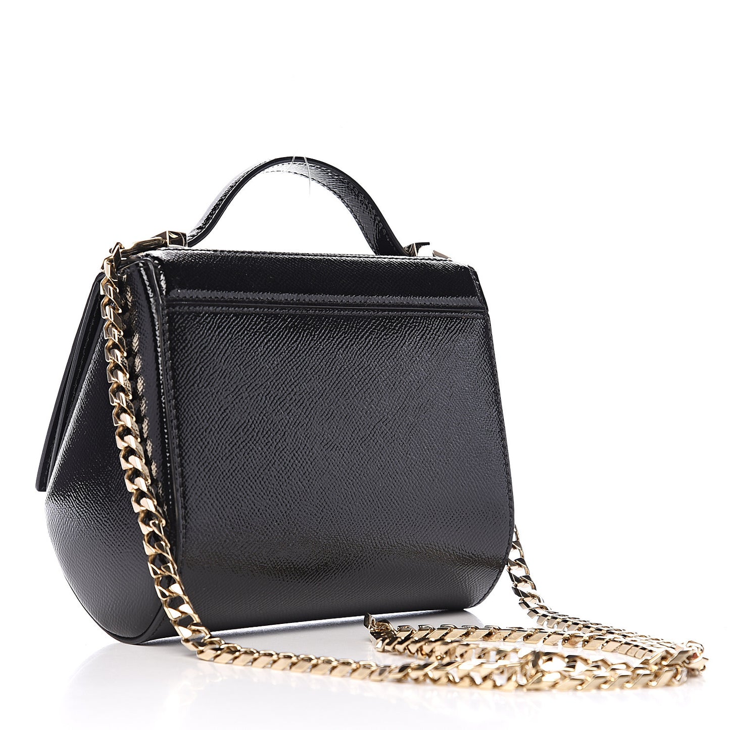 Textured Patent Calfskin Mini Pandora Box Chain Crossbody Bag Black