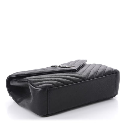 Saint Laurent Sheepskin Matelasse Chevron Monogram Medium College Bag Black 4 of 11