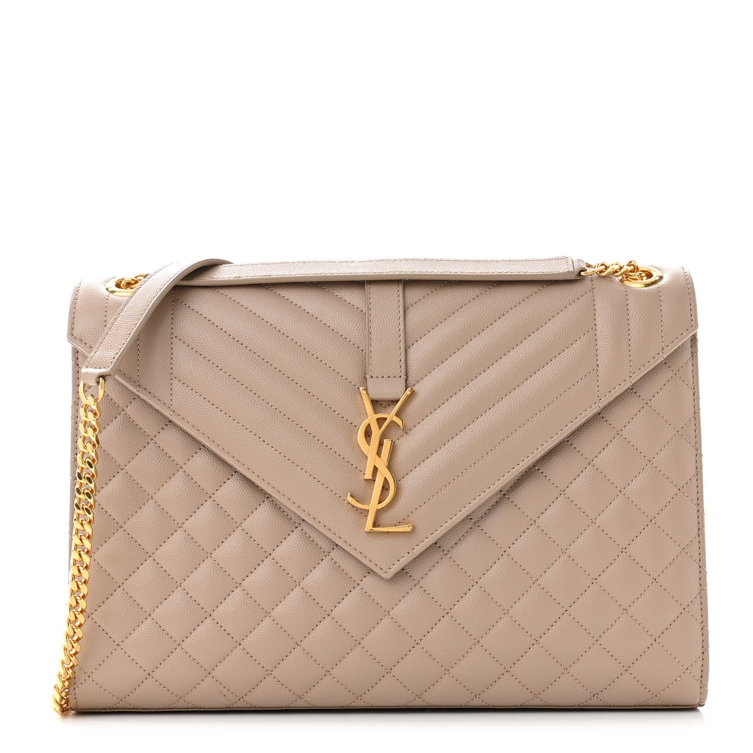 Saint Laurent Grain De Poudre Mixed Matelasse Large Triquilt Monogram Satchel Beige 1 of 14