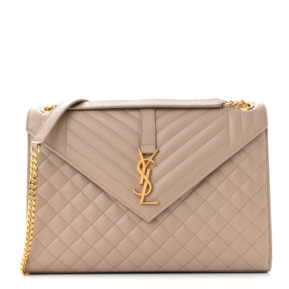 Saint Laurent Grain De Poudre Mixed Matelasse Large Triquilt Monogram Satchel Beige 1 of 14
