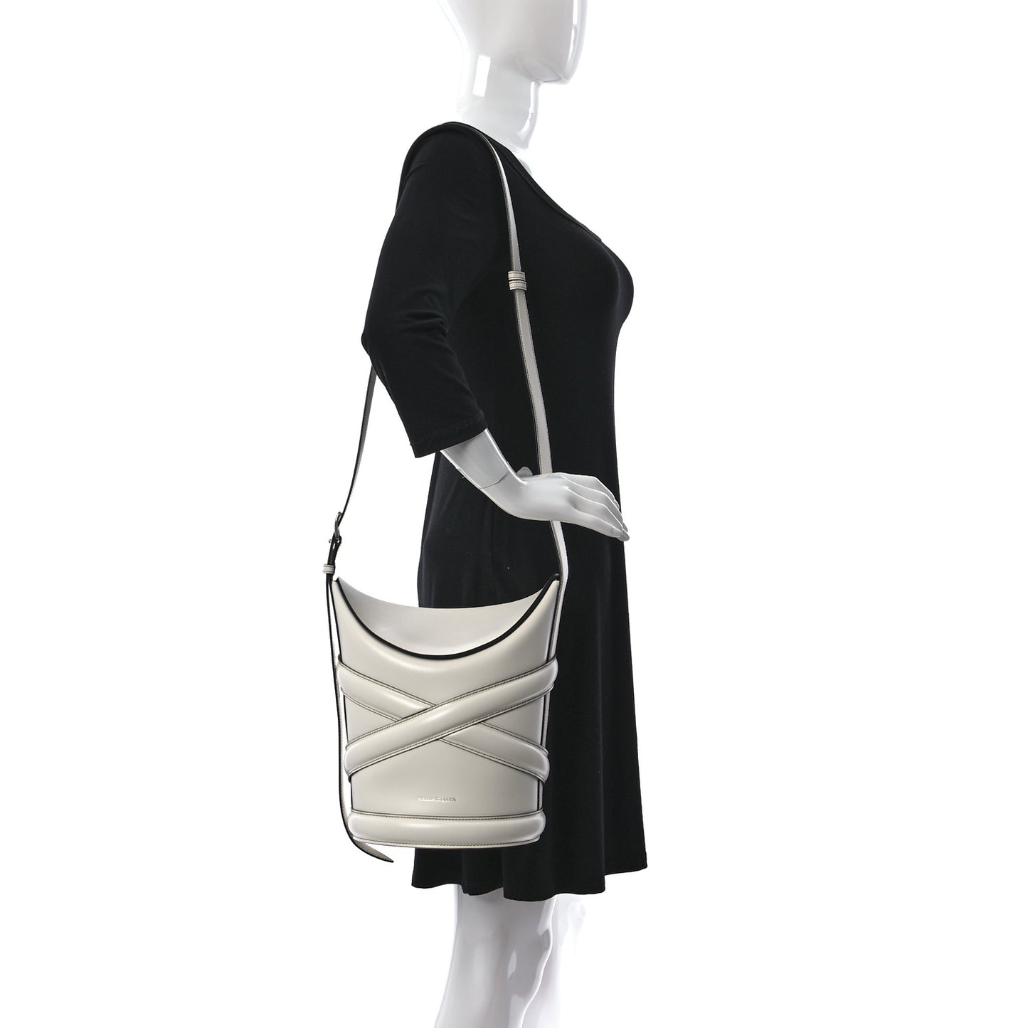 Calfskin Mini Curve Bucket Bag White