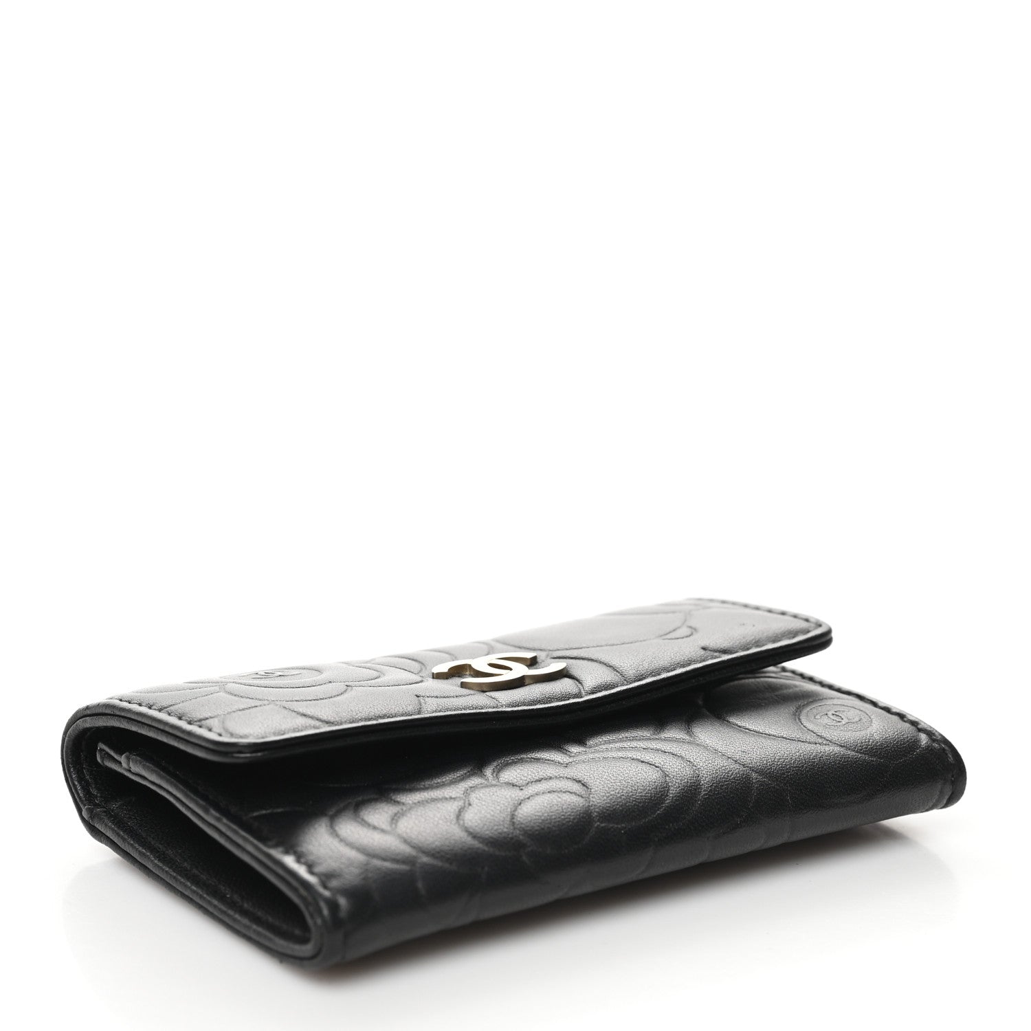 Chanel Lambskin Camellia Embossed Flap Card Holder Black 4 of 12
