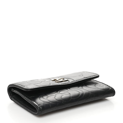 Chanel Lambskin Camellia Embossed Flap Card Holder Black 4 of 12