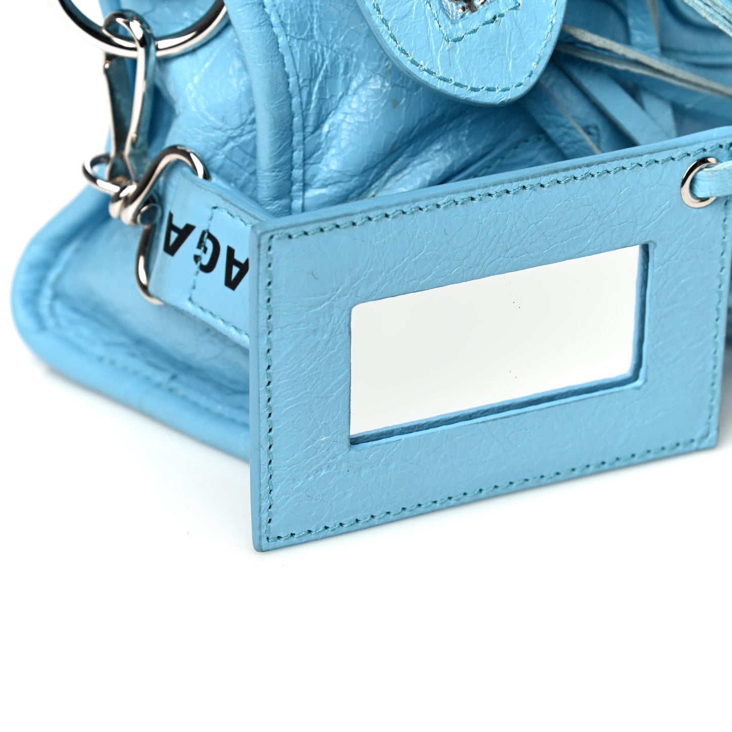 Agneau Classic Silver Hardware Mini City Logo Strap Baby Blue Black