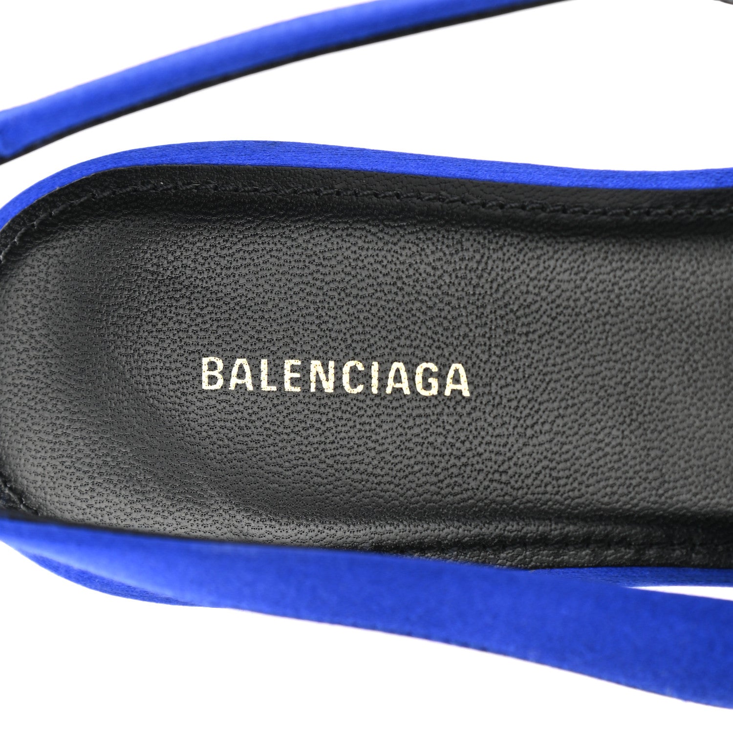 Balenciaga Satin BB Knife Pointy Toe Slingback Flats 36.5 Bleu 7 of 8