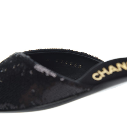 Chanel Sequin Grosgrain Cap Toe CC Ankle Strap Sandals 38 Black 8 of 9