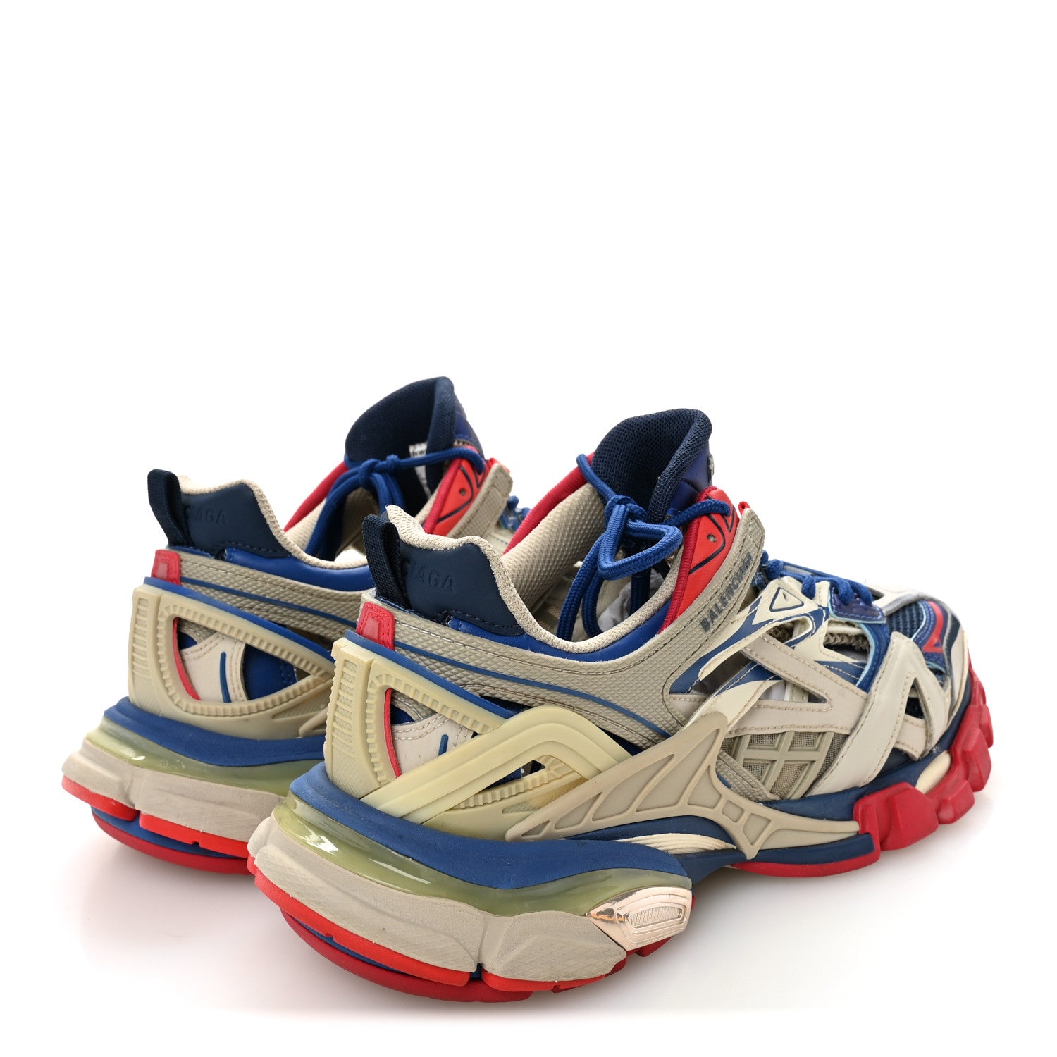Balenciaga Rubber Mesh Bi-Color Womens Track.2 Open Sneakers 39 Beige Blue Red 5 of 9