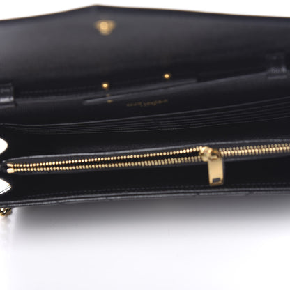 Saint Laurent Grain De Poudre Matelasse Chevron Monogram Chain Wallet Black 4 of 10