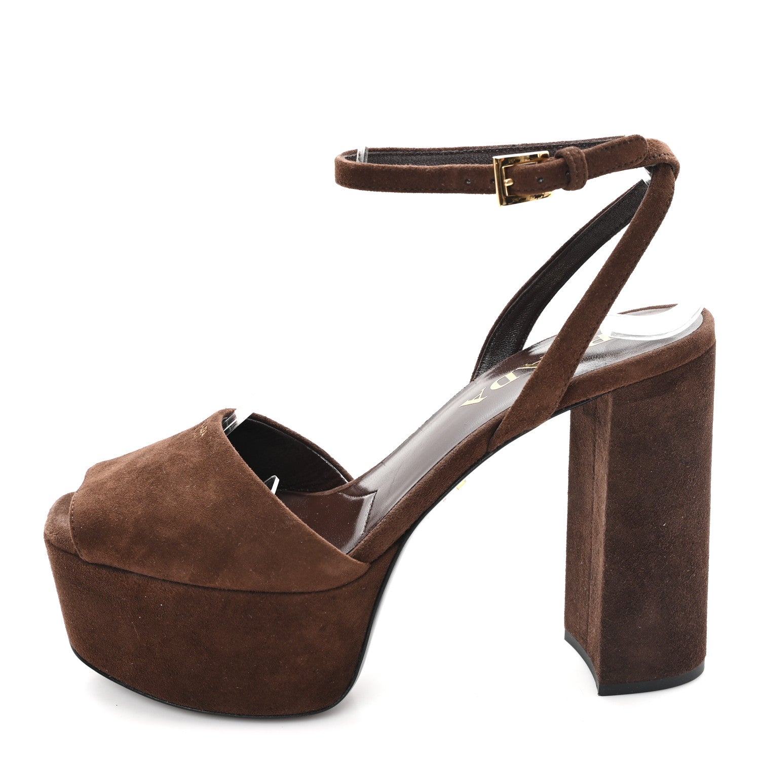 Prada Scamosciata Logo Ankle Strap 40/135mm Platform Sandals 36 Moro 1 of 9