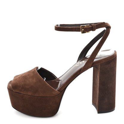 Prada Scamosciata Logo Ankle Strap 40/135mm Platform Sandals 36 Moro 1 of 9