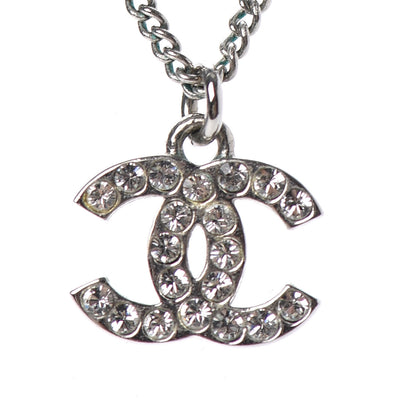 Chanel Crystal CC Necklace Silver 3 of 5