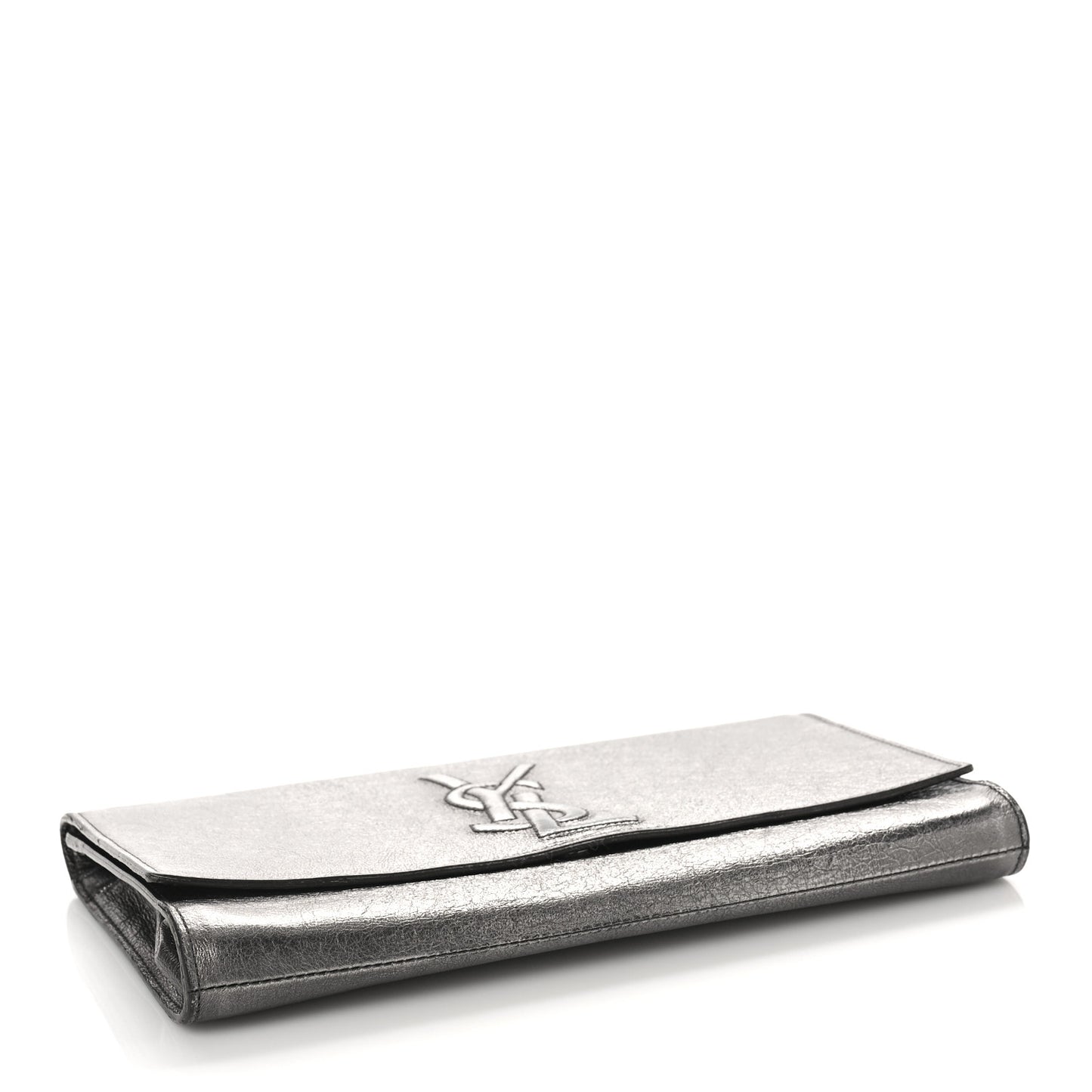 Metallic Calfskin Large Belle De Jour Clutch Dark Silver