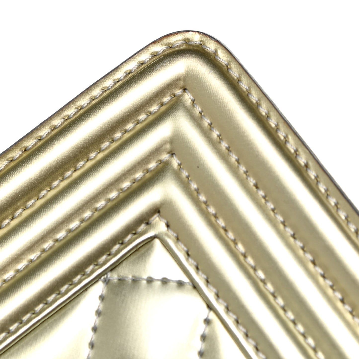 Metallic Patent Calfskin Quilted Medium Boy Flap Silver