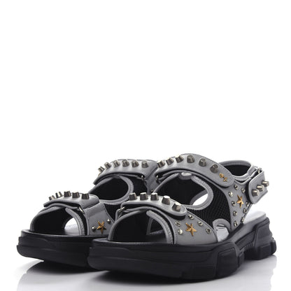 Gucci Technical Canvas Calfskin Reflective Studded Mens Aguru Sandals 11 Silver Black 3 of 9