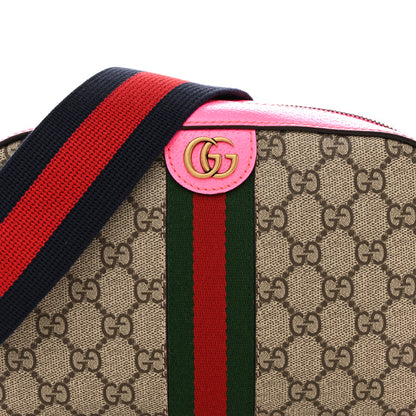 Gucci GG Supreme Monogram Textured Dollar Calfskin Web Ophidia Small Crossbody Bag Beige Ebony Fuchsia 8 of 10