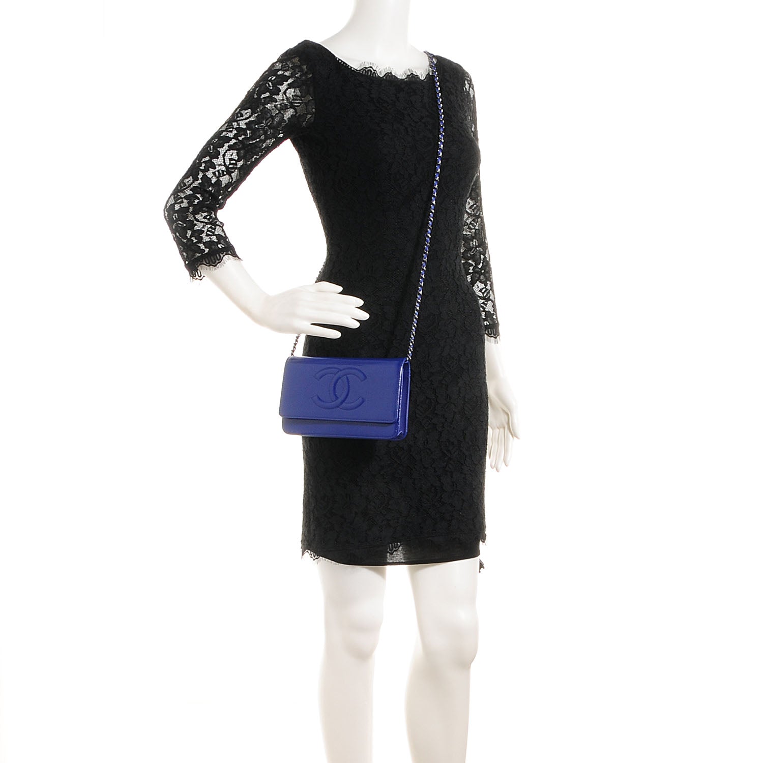 Chanel Grained Patent Calfskin Timeless Wallet On Chain WOC Blue 2 of 8