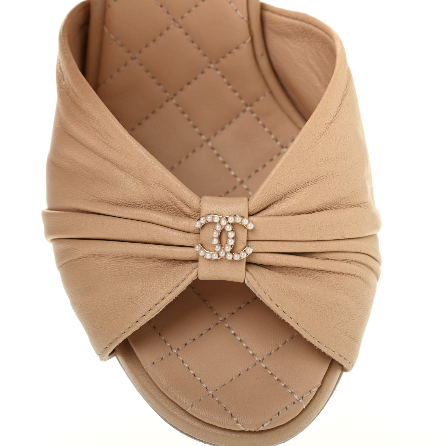 Chanel Lambskin Pearl CC Bow Sandals 36 Beige 9 of 9