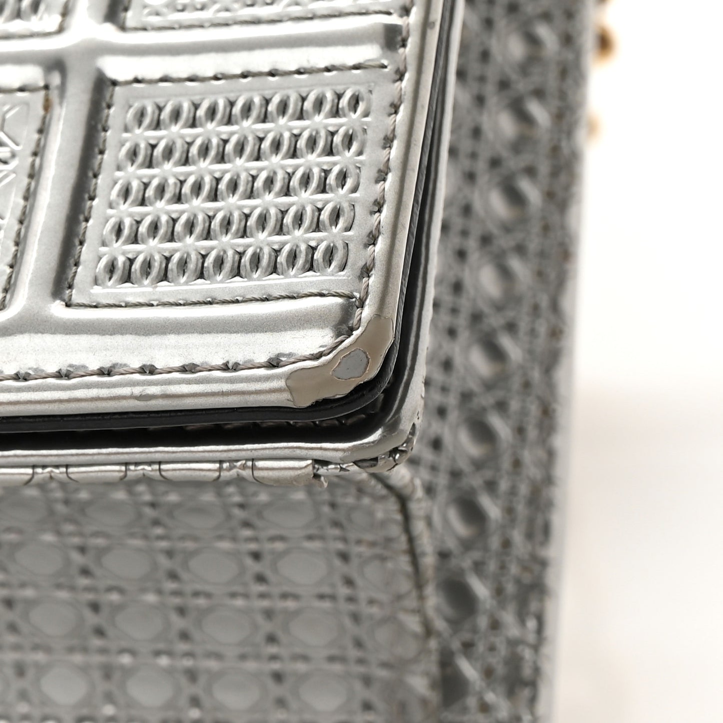 Metallic Patent Micro-Cannage Small Diorama Flap Bag Silver