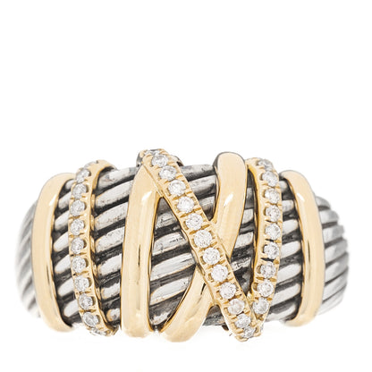 David Yurman Sterling Silver 18K Yellow Gold Diamond 15mm Helena Ring 65 11 1 of 7