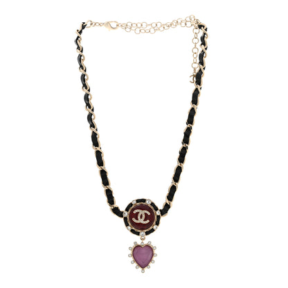 Chanel Lambskin Crystal Heart Choker Necklace Black Gold Pink 3 of 4