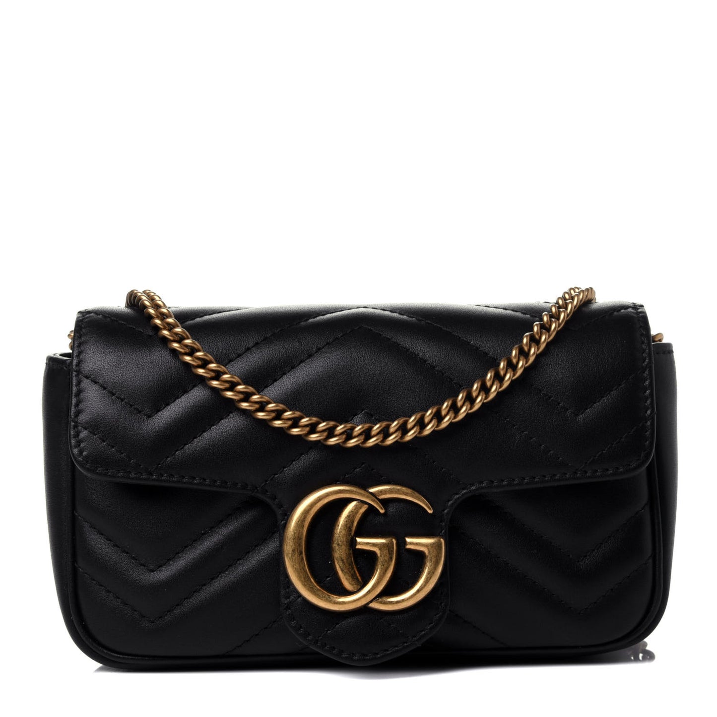 Calfskin Matelasse Super Mini GG Marmont Shoulder Bag Black