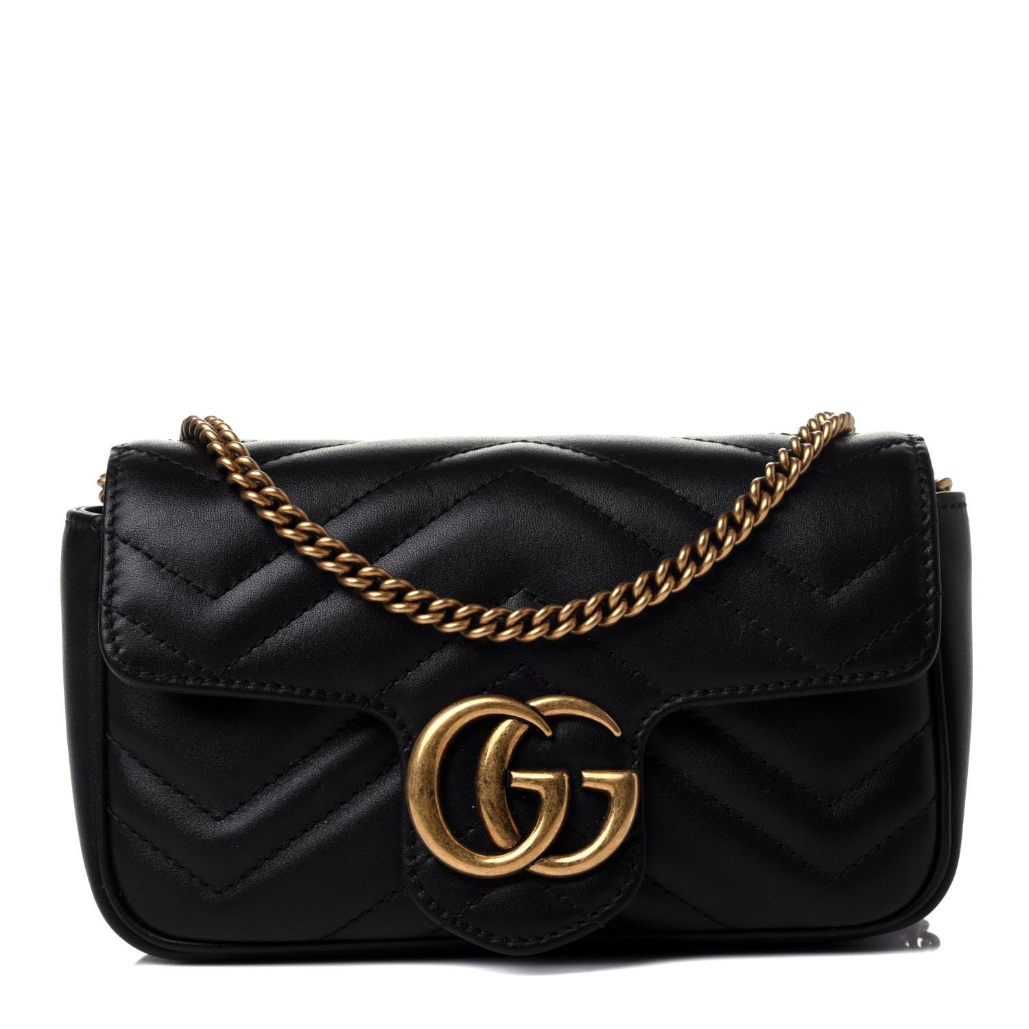 Gucci Calfskin Matelasse Super Mini GG Marmont Shoulder Bag Black 1 of 4