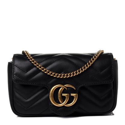 Gucci Calfskin Matelasse Super Mini GG Marmont Shoulder Bag Black 1 of 4