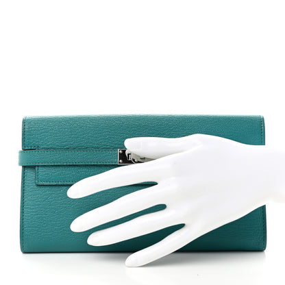 Hermes Chevre Mysore Kelly Longue Wallet Bleu Paon 2 of 18