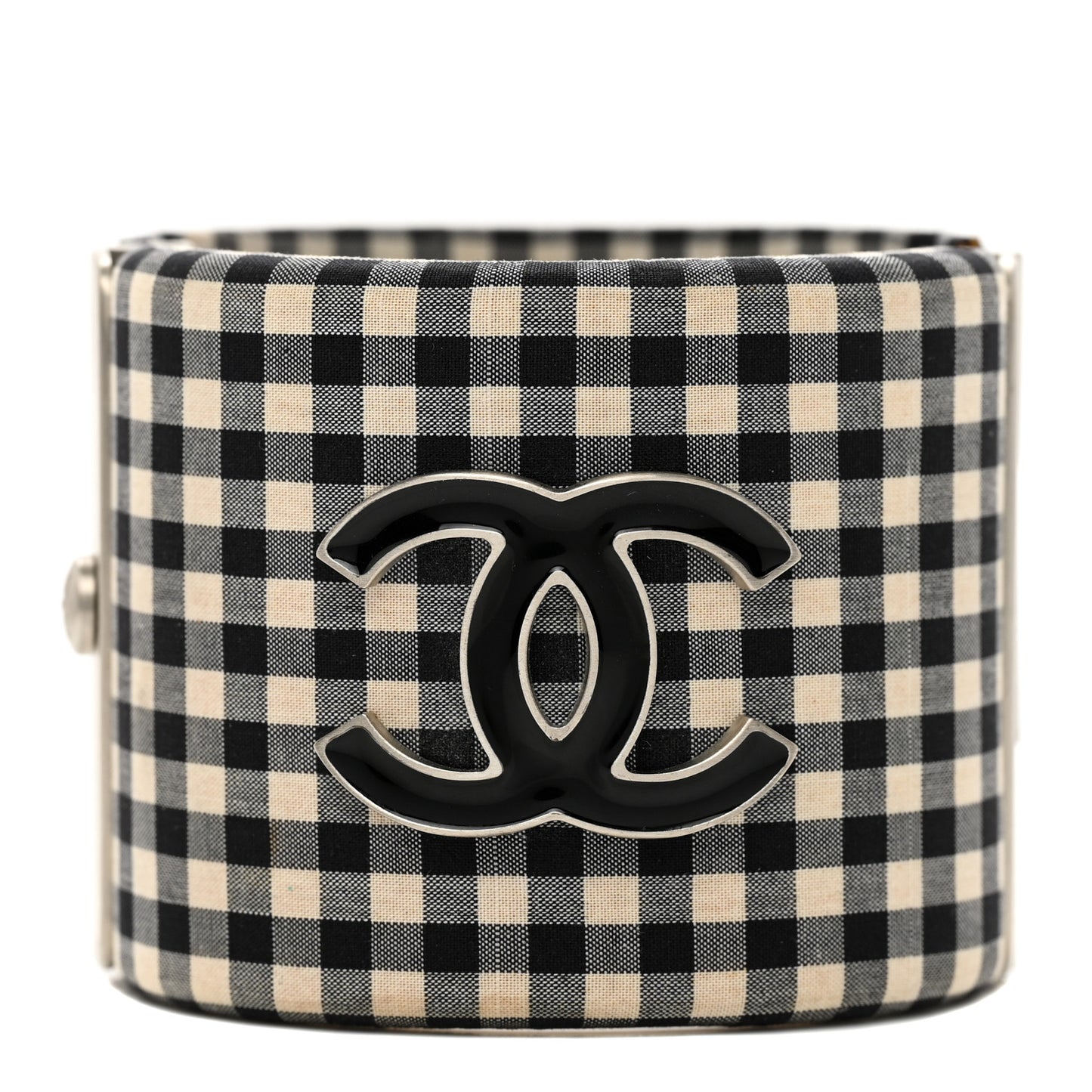 Fabric Metal Enamel Gingham CC Cuff Black White
