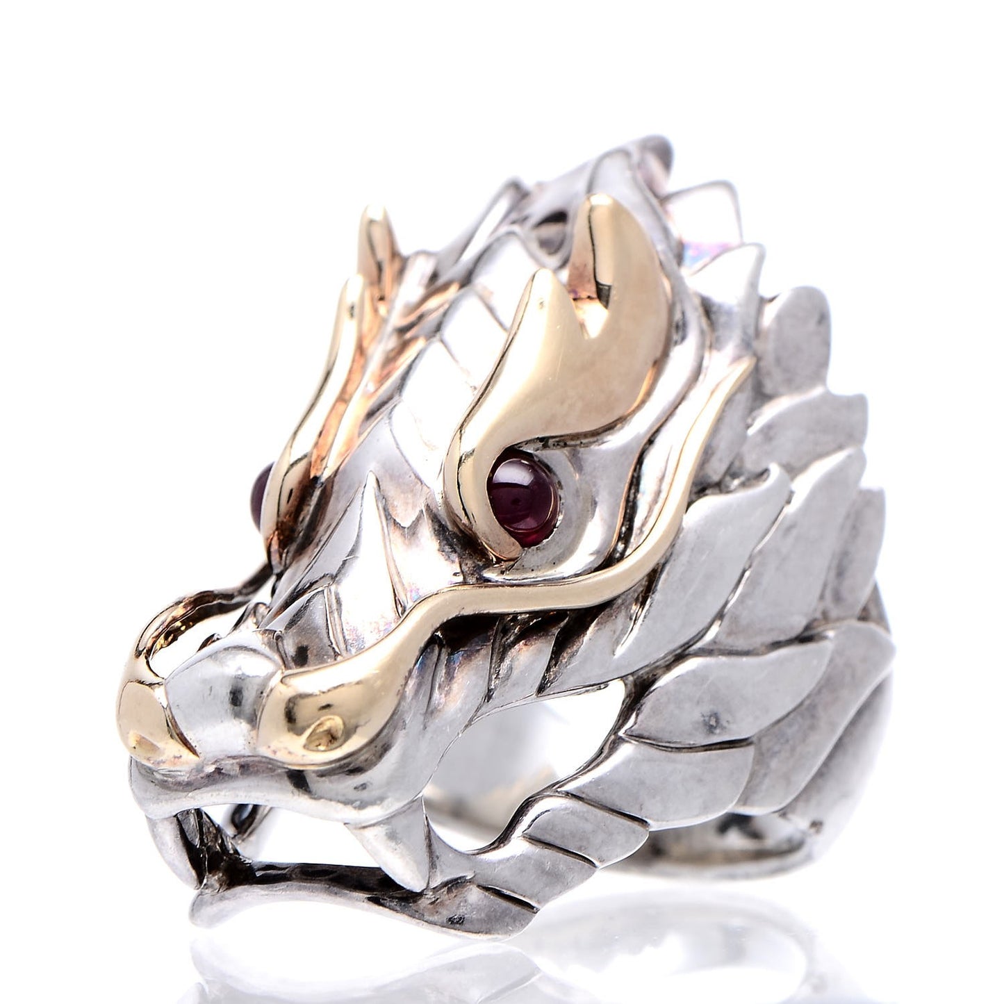 Sterling Silver 18K Yellow Gold Ruby Naga Dragon Head Ring 52 6