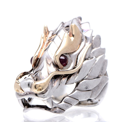 John Hardy Sterling Silver 18K Yellow Gold Ruby Naga Dragon Head Ring 52 6 3 of 7