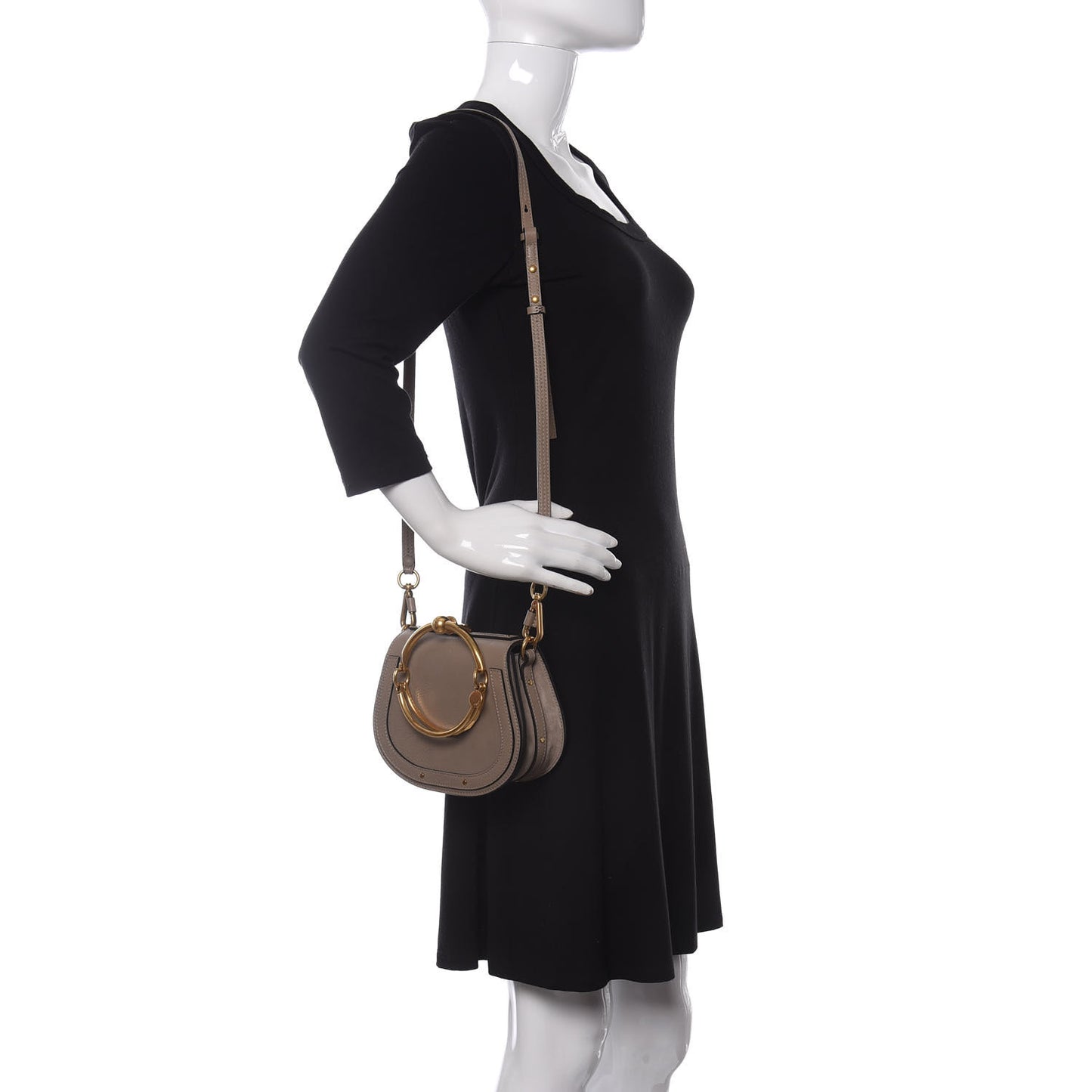 Calfskin Suede Small Nile Bracelet Bag Motty Grey