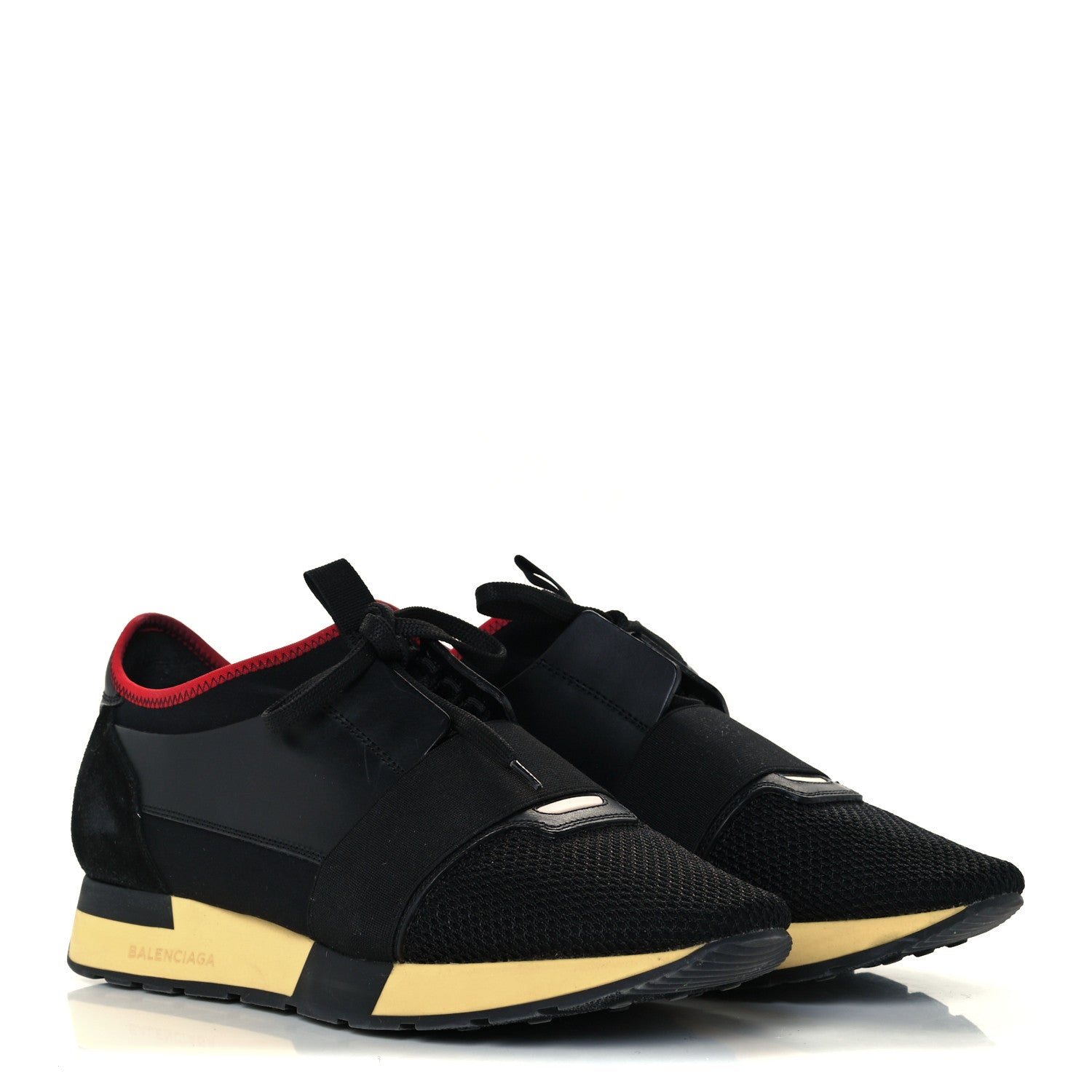 Balenciaga Calfskin Neoprene Mesh Suede Race Runner Sneakers 41 Black Yellow 3 of 10